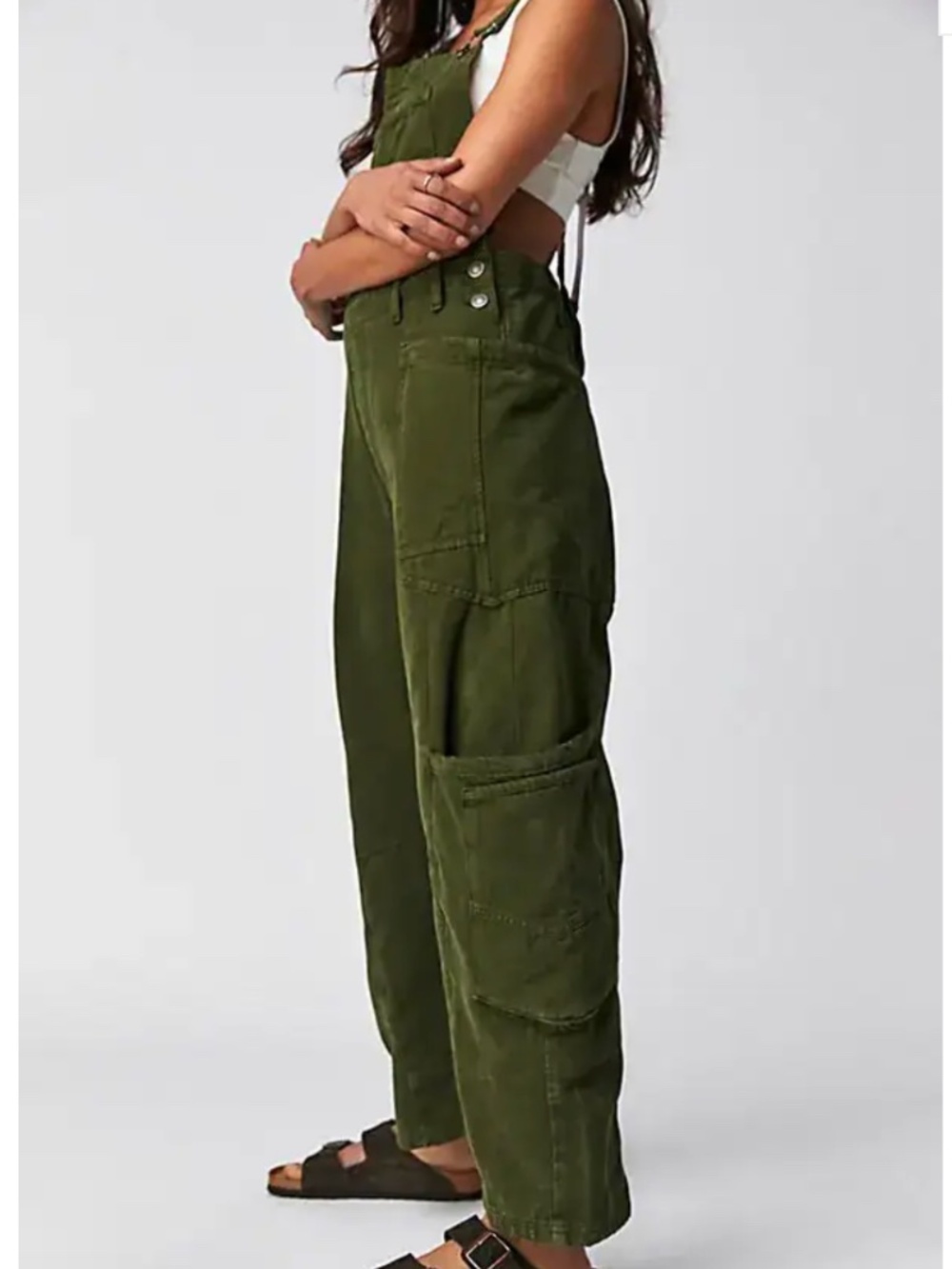 Free People Rayna Carpenter Relaxed Overall Dungarees Army Combo Size Medium